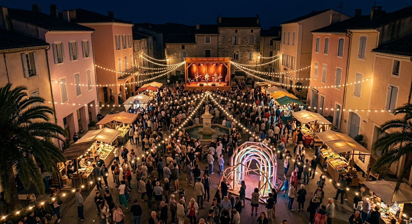 Illustration d'un événement culturel sur une place