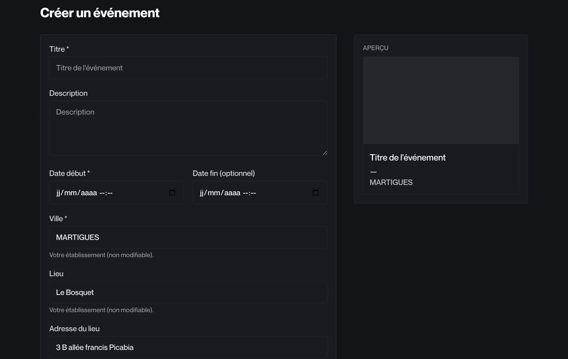 Event publishing form in Studio