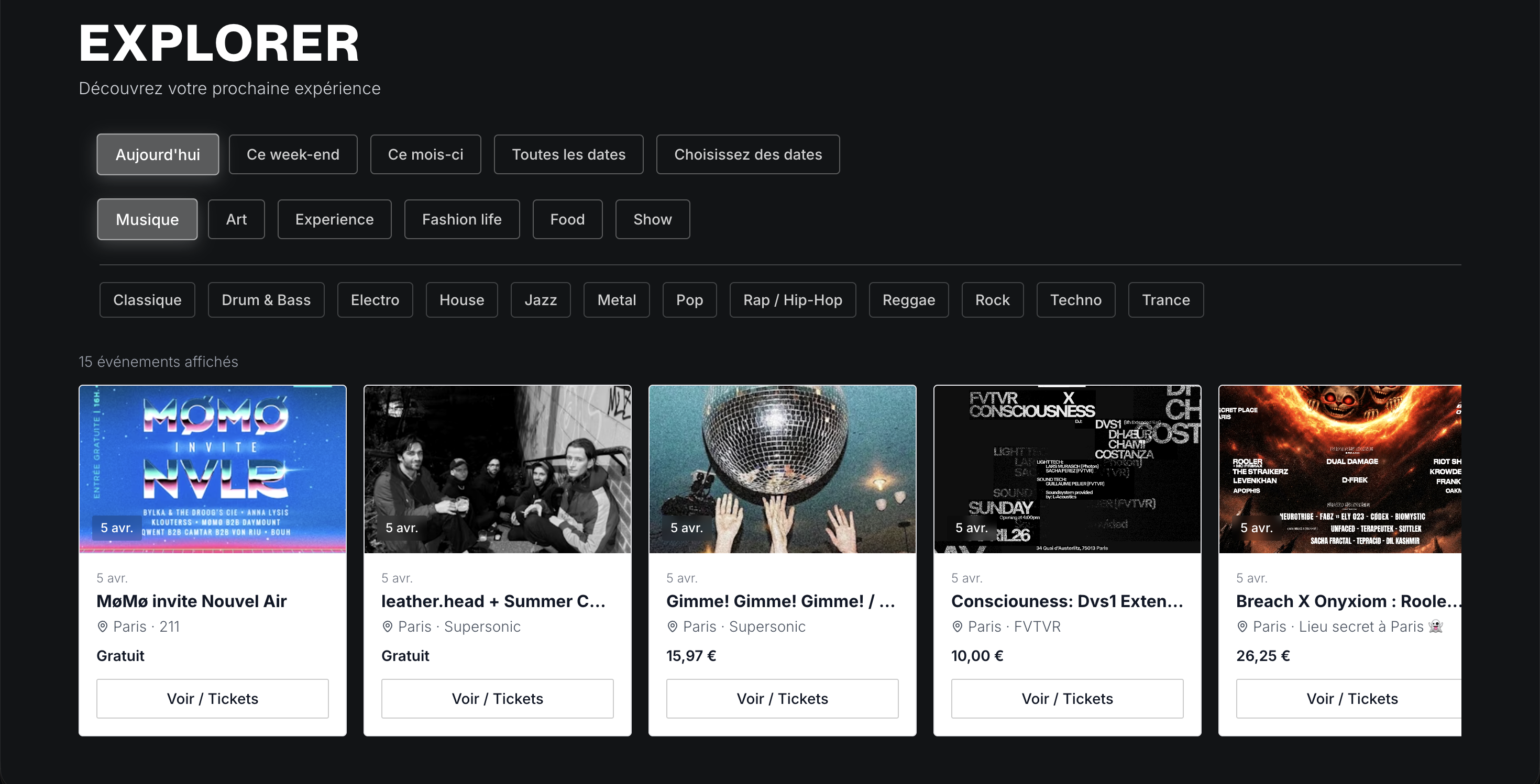 Explore by city, date and style on Discrave